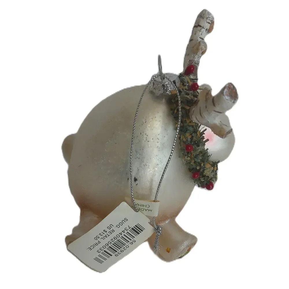 Vintage Department 56 Mercury Glass Christmas Roly Poly Moose Ornament